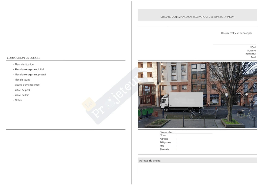 Permis de stationnement en ligne : demande d'un emplacement pour une zone de livraison
